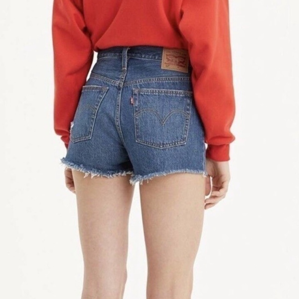 Levi's Classic 501 Button Fly Blue Jean Shorts Rolled Cuff Cut Off 32